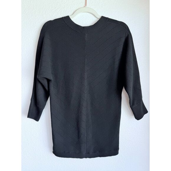 Talbots Petites Cotton Blend V-Neck Chevron Links 3/4 Sleeve Sweater in Black PS - Picture 5 of 10